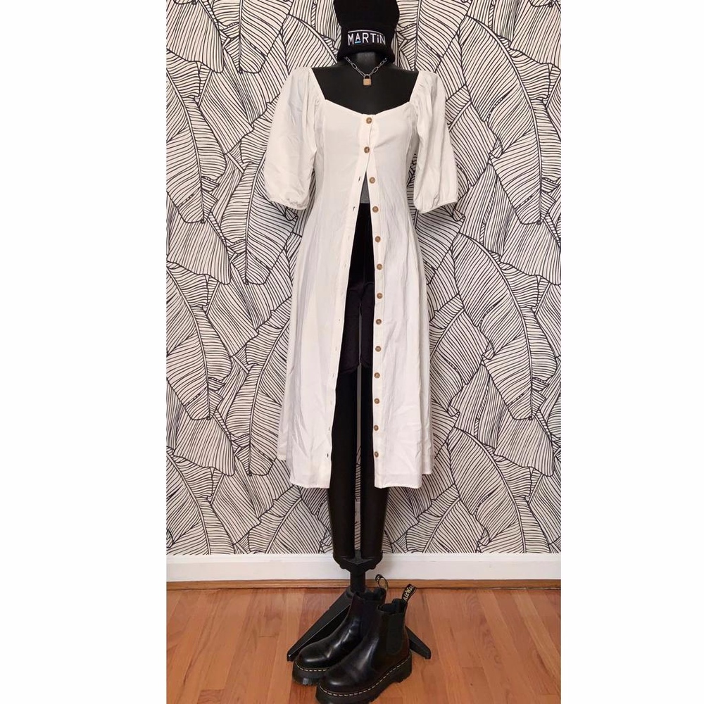Peasant Style Puff Sleeve Button Dress/Jacket